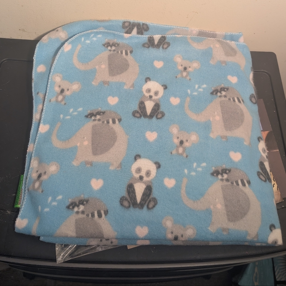 SALE NWOT Panda Elephant Raccoon Fleece Baby Blankets, 30x30 in.